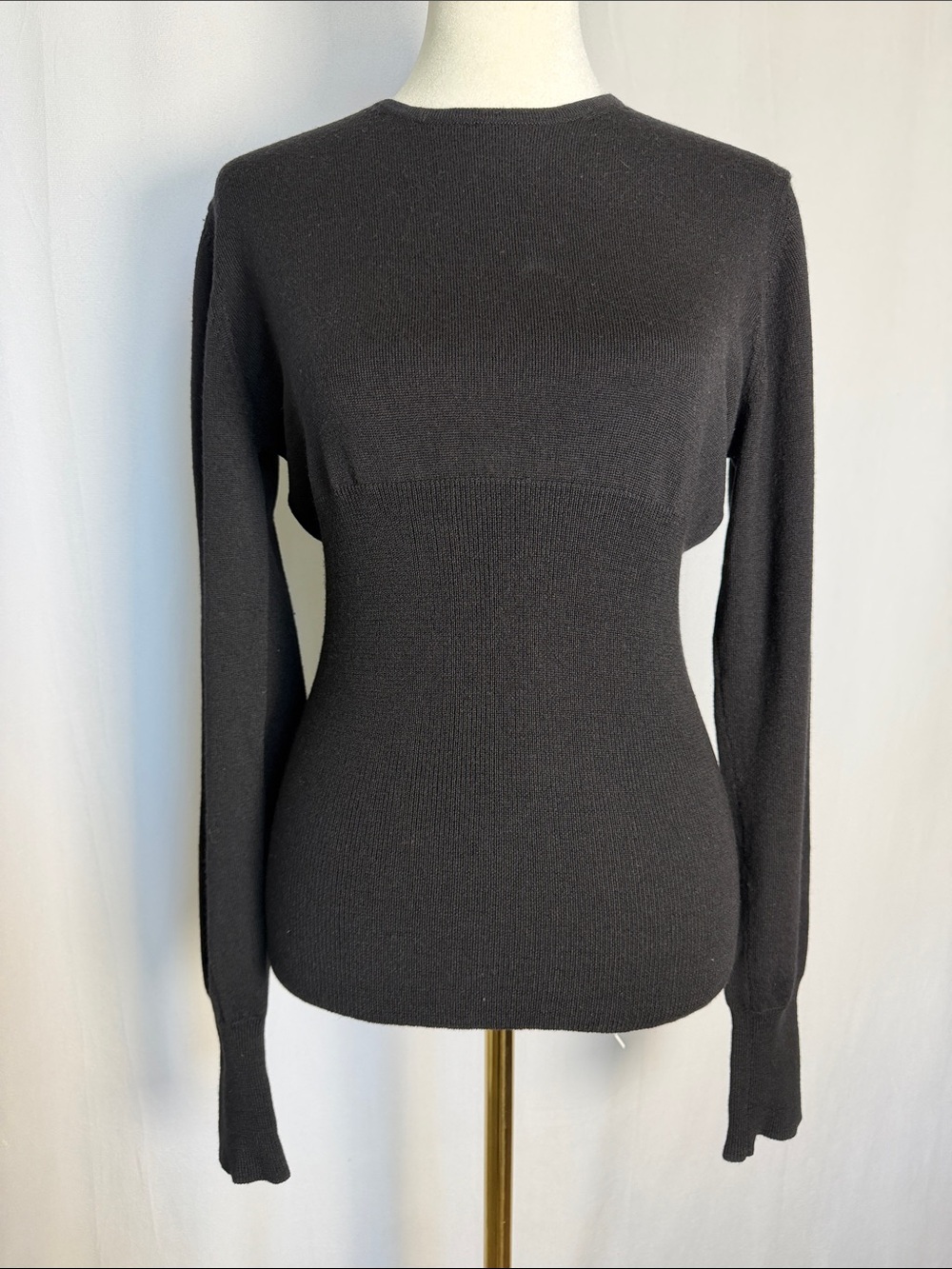 Vintage Burberry Women's Wool Silk Blend Crew Neck Black Sweater Size M Slim EUC